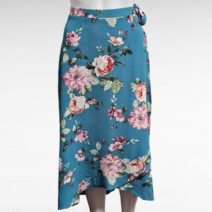 Nordstrom's Bobeau Saphire Blue Floral Faux Wrap Skirt Size Medium